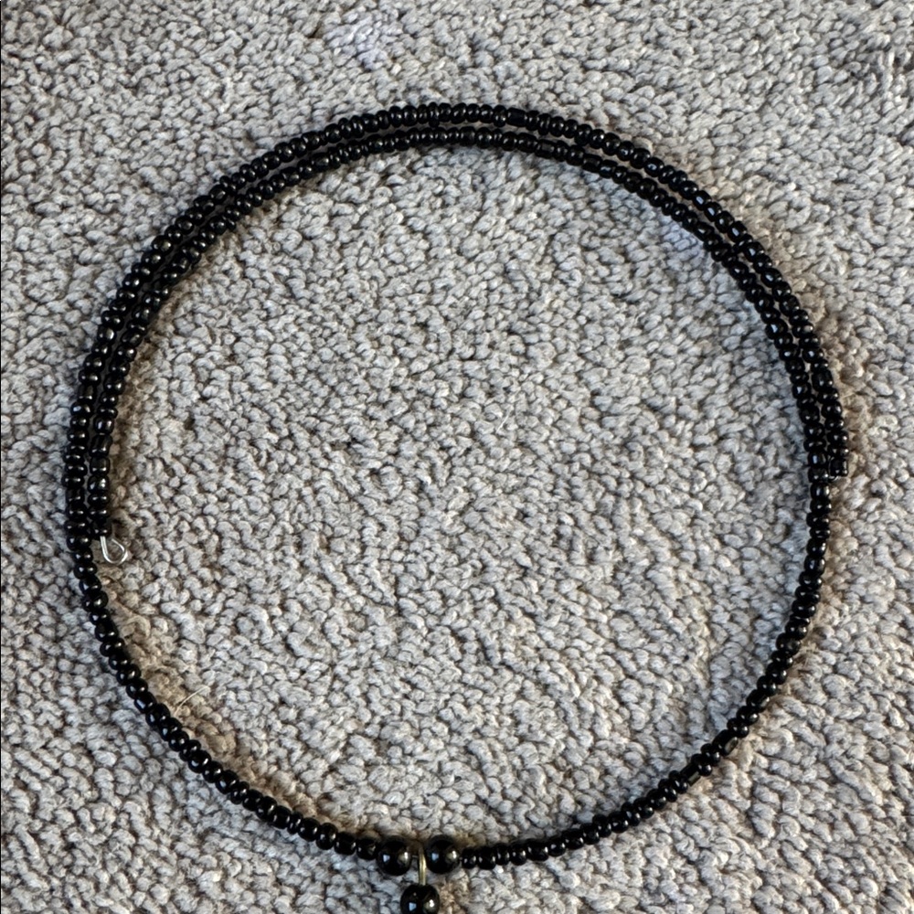 African Maasai Beaded Leather Statement Necklace Black Gold Tribal Pendant - Picture 3 of 4